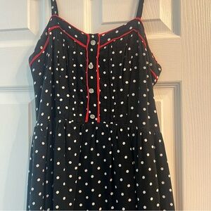 Black and white Polka dot dress with red detail
